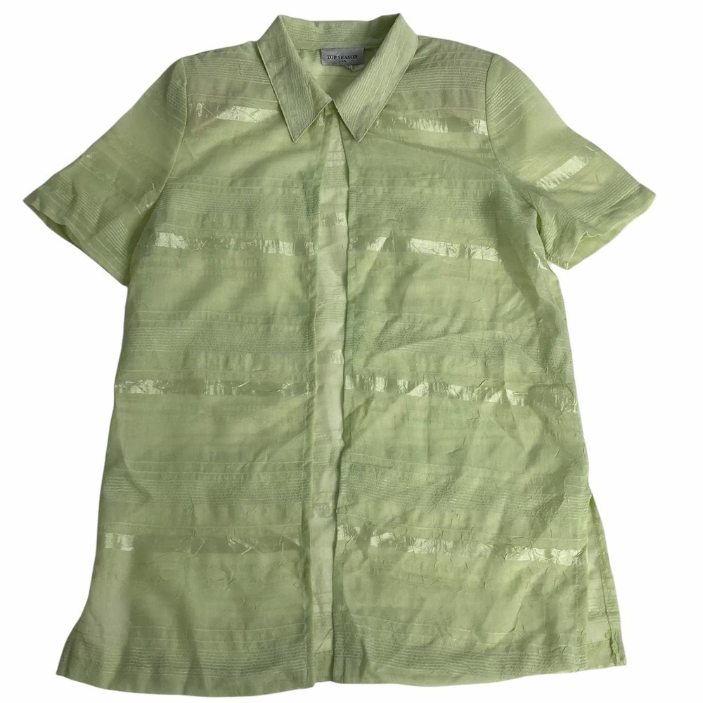 TOP Season Sage Green Short Sleeve Button Down Tunic Length Shirt
